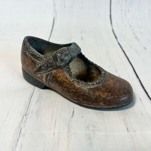 Vintage Bronze like Mary Jane Shoe Sculpture Figurine - Heavy Cast Metal Decor